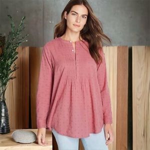 J Jill Mauve Swiss Dot Pleated Popover Babydoll Tunic